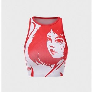 Cute White and Red Top with Cute Print 🪱